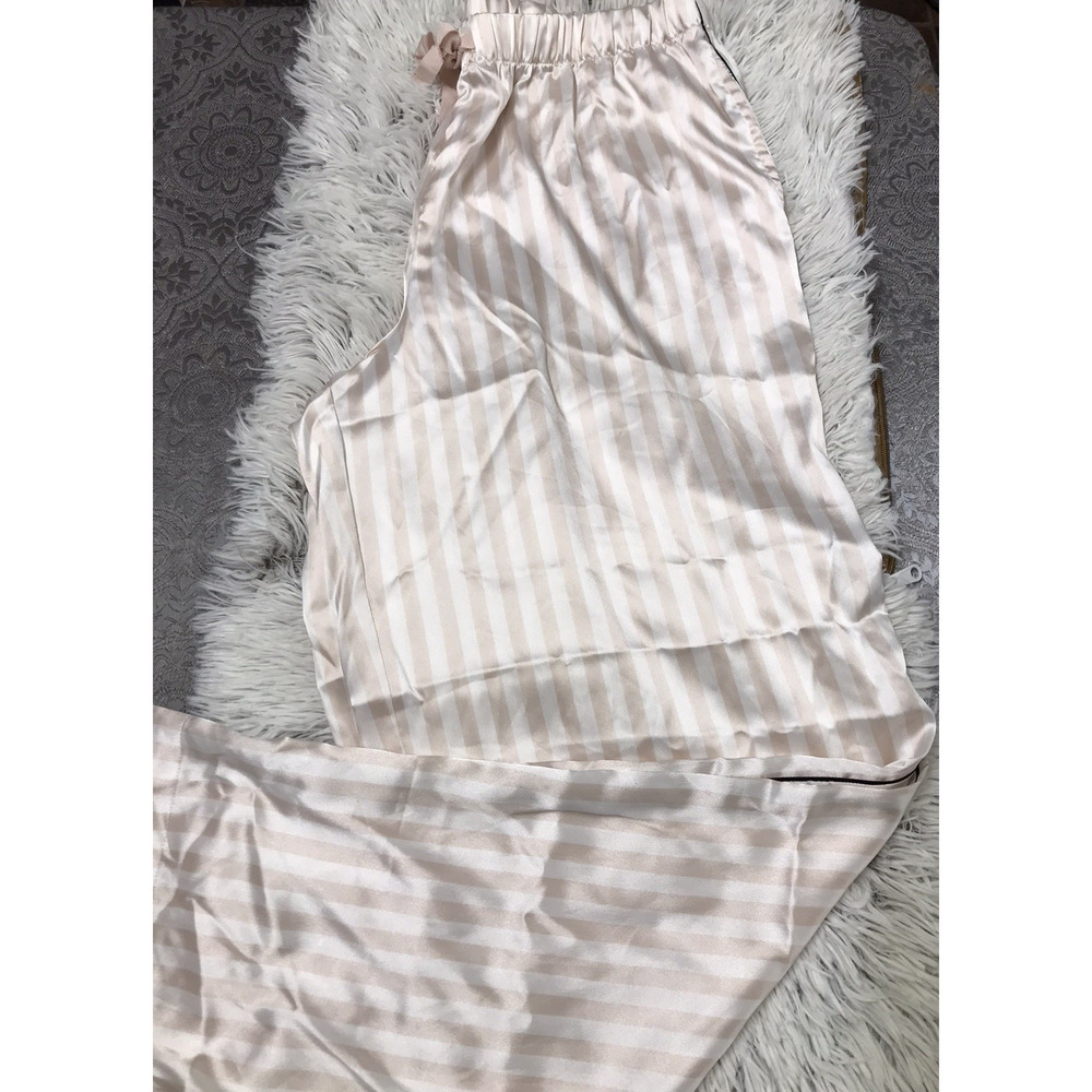 Victoria's Secret Satin Striped Pajama Pants Pink White Drawstring Sz M 170/72A